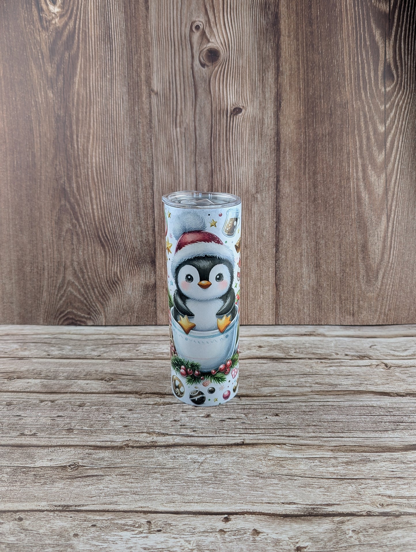 20oz slimline tumblers - Festive penguin design - A & C Creative Concoctions