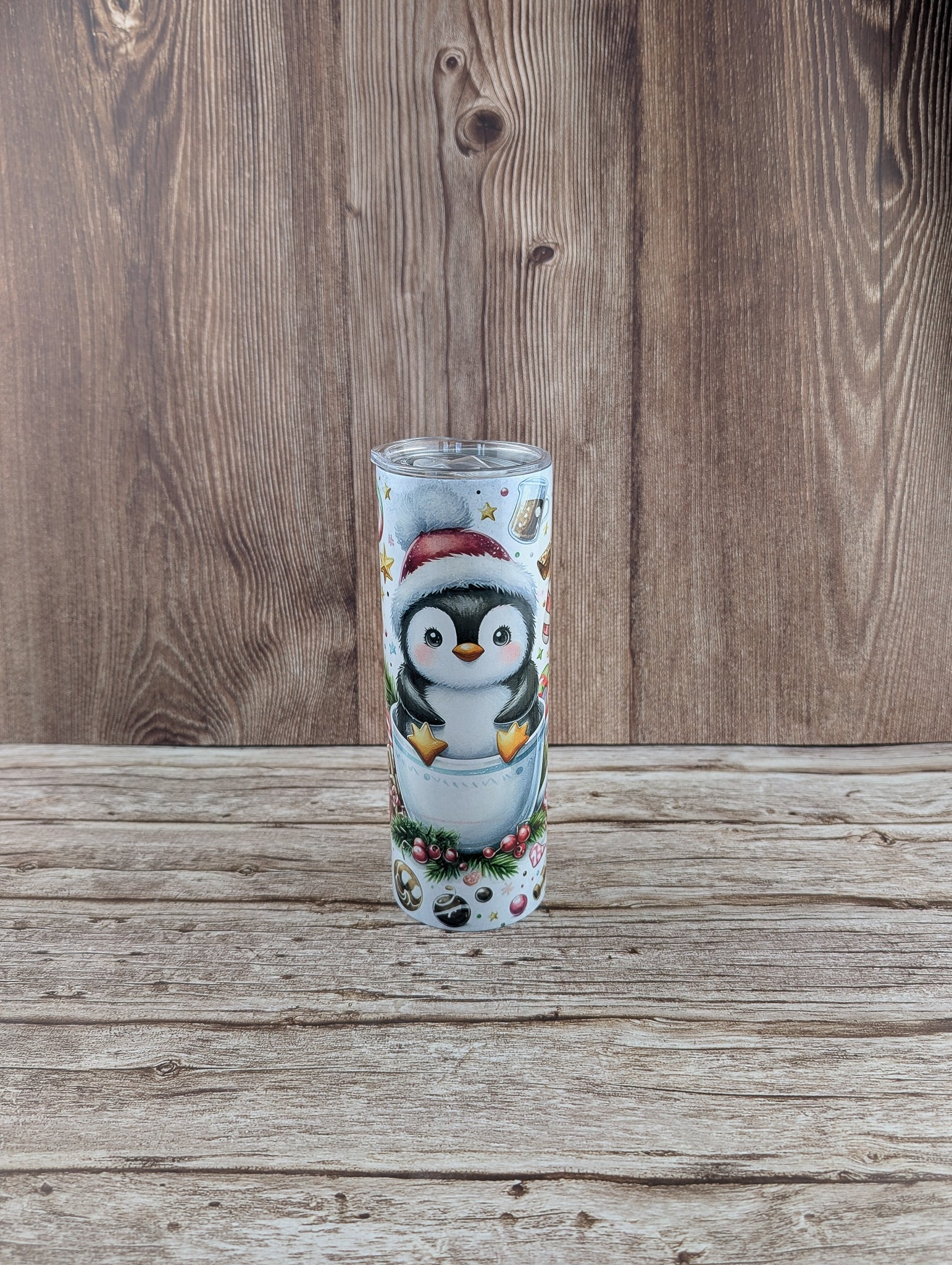 20oz slimline tumblers - Festive penguin design - A & C Creative Concoctions