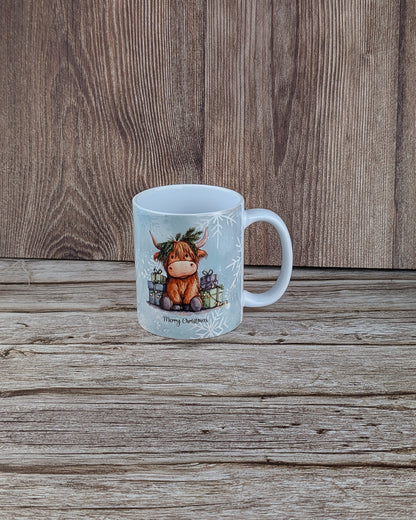 Highland cow xmas presents - Ceramic White Mug - A & C Creative Concoctions