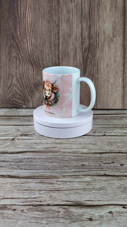 Highland cow xmas wreath - Ceramic White Mug
